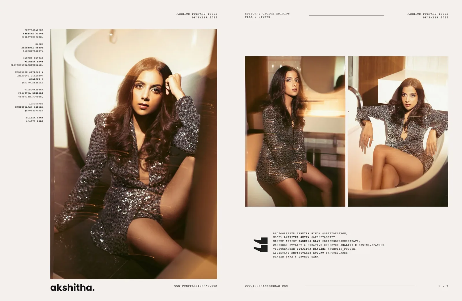 PUMP Magazine December 2024 editorial spread, model with a vintage telephone, photographed by Shreyak Singh