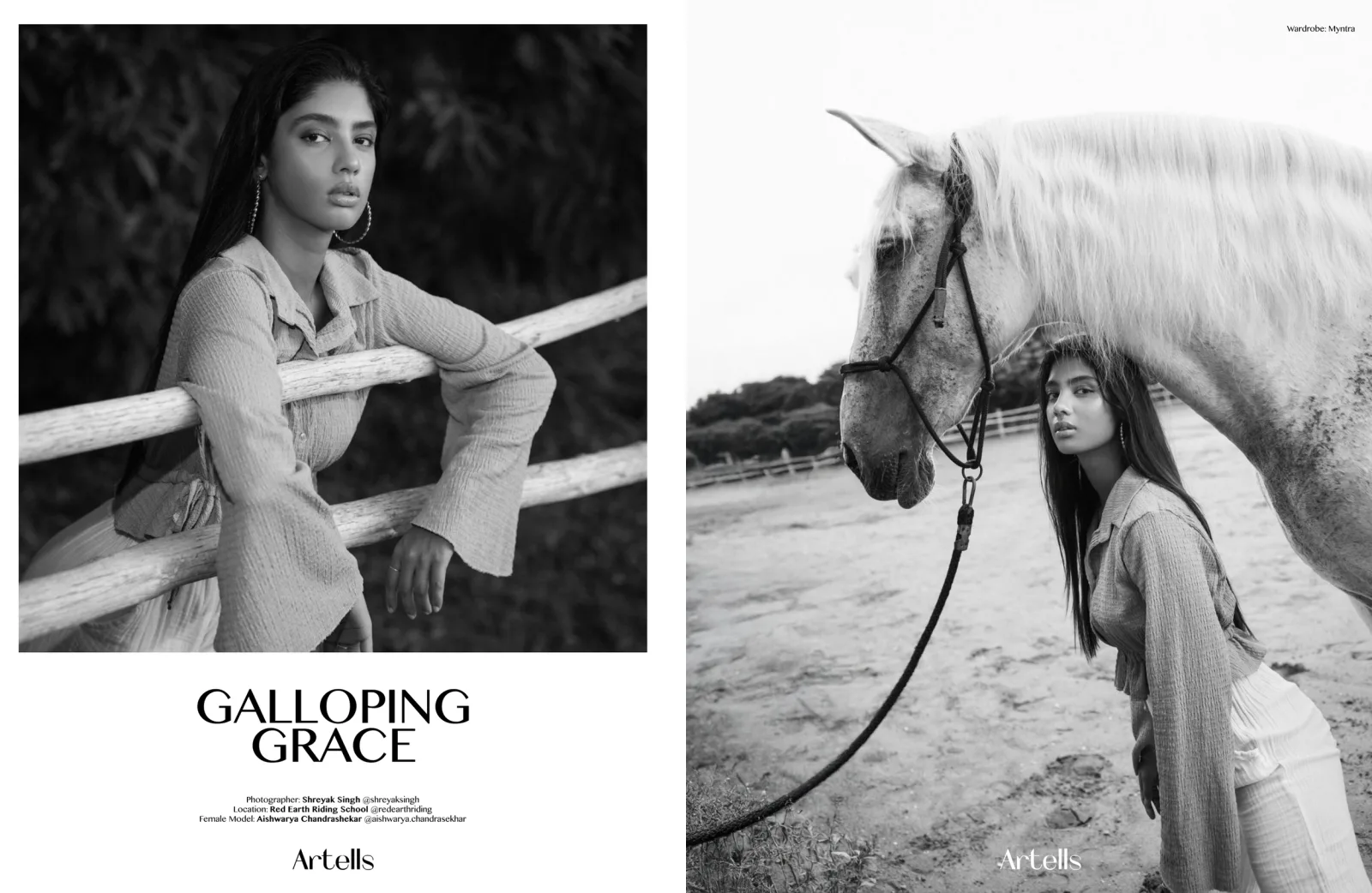Artells Magazine Fashion & Glamour November cover, Volume 2835, model with a white horse on a beach, photographed by Shreyak Singh