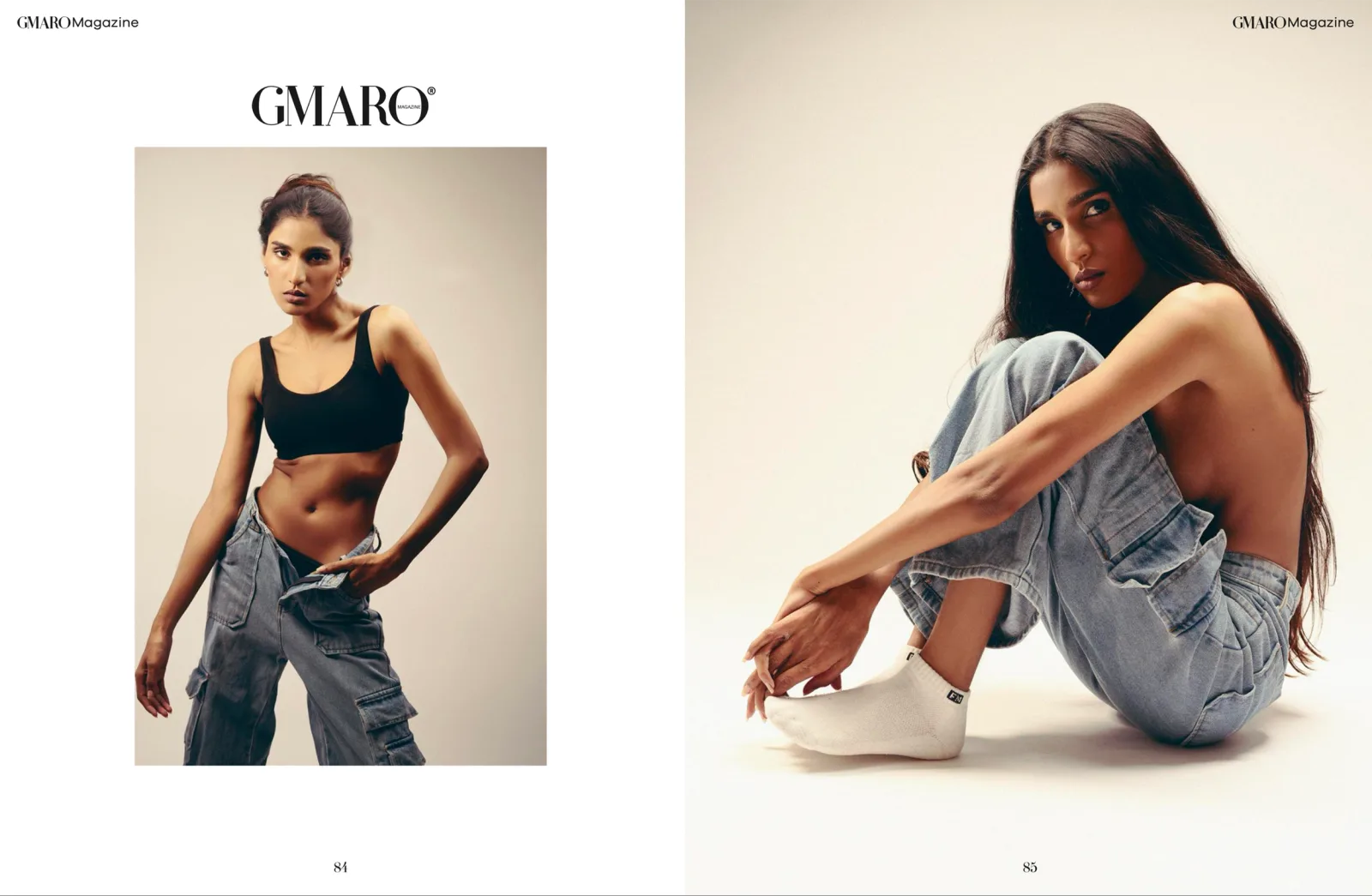 GMARO Magazine "Wilderness Worn" opening spread, denim editorial, photographed by Shreyak Singh